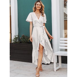 Wrap Belted Leopard Jacquard Satin Dress