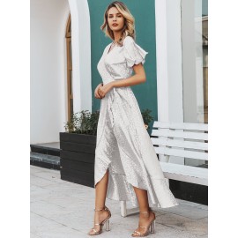 Wrap Belted Leopard Jacquard Satin Dress