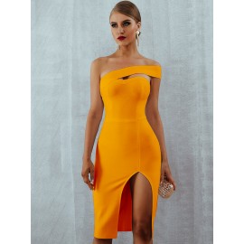One Shoulder Split Thigh Dress