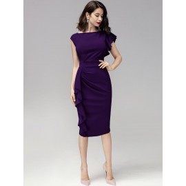 Ruffle Trim Midi Fitted Dress