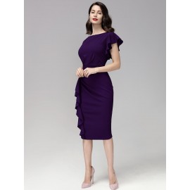Ruffle Trim Midi Fitted Dress