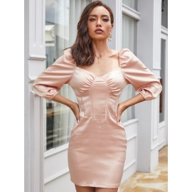 Eilly Bazar Zip Back Sweetheart Neck Satin Dress