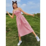 Knot Straps Ruched Bust Zip Back  Dress