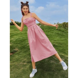 Knot Straps Ruched Bust Zip Back  Dress