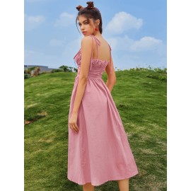 Knot Straps Ruched Bust Zip Back  Dress