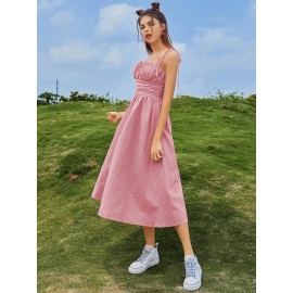 Knot Straps Ruched Bust Zip Back  Dress