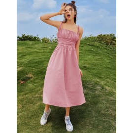 Knot Straps Ruched Bust Zip Back  Dress