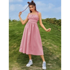 Knot Straps Ruched Bust Zip Back  Dress