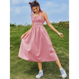 Knot Straps Ruched Bust Zip Back  Dress