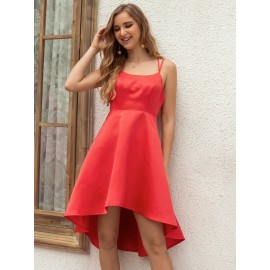 Crisscross Backless Asymmetrical Hem Slip Dress