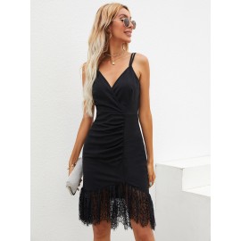 Lace Hem Ruched Detail  Dress