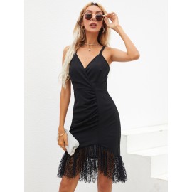 Lace Hem Ruched Detail  Dress