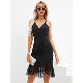 Lace Hem Ruched Detail  Dress