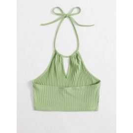 Self Tie Rib-knit Halter Top