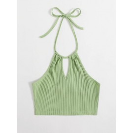 Self Tie Rib-knit Halter Top