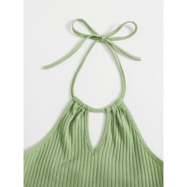 Self Tie Rib-knit Halter Top