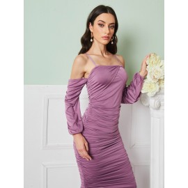 Cold Shoulder Split Hem Ruched Dress