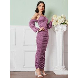 Cold Shoulder Split Hem Ruched Dress