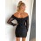 Off Shoulder Wrap Ruched Glitter Dress