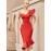 One Shoulder Ruffle Trim Bandage Dress