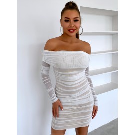 Off Shoulder Ruched Mesh Bodycon Dress