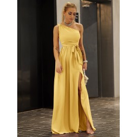 Twist Shoulder Belted Split Thigh Dress