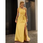 Twist Shoulder Belted Split Thigh Dress