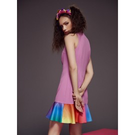Cara Bloom Stand Neck Ombre Ruffle Hem Dress