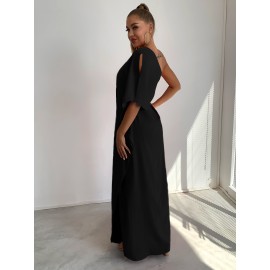 One Shoulder Split Sleeve Maxi Dress