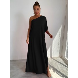 One Shoulder Split Sleeve Maxi Dress