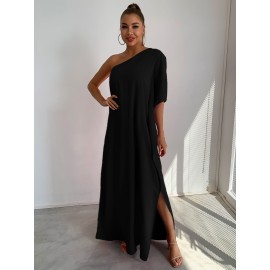 One Shoulder Split Sleeve Maxi Dress