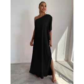 One Shoulder Split Sleeve Maxi Dress