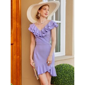 Layered Trim Zip Back Ruffle Hem Dress