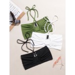 3pcs Tie Back Crop Top