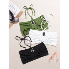 3pcs Tie Back Crop Top