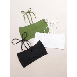 3pcs Tie Back Crop Top