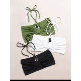 3pcs Tie Back Crop Top