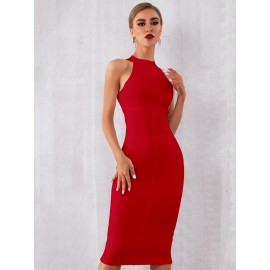 Solid Zip Back Bandage Dress