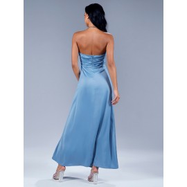 Ruched Chain Detail Backless Halter Bridesmaid Dress