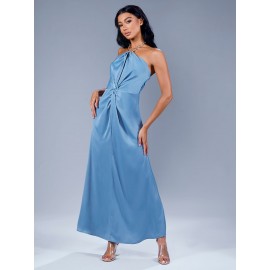 Ruched Chain Detail Backless Halter Bridesmaid Dress