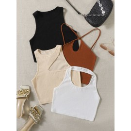 4pcs Solid Crop Tank Top