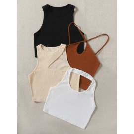 4pcs Solid Crop Tank Top