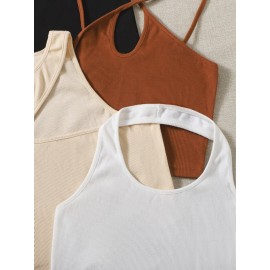 4pcs Solid Crop Tank Top