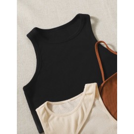 4pcs Solid Crop Tank Top