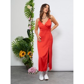 Button Detail Split Thigh  Dress