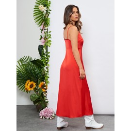 Button Detail Split Thigh  Dress