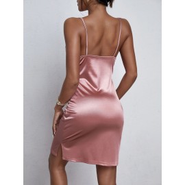 Draped Collar Split Hem  Dress