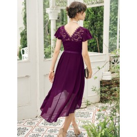 Lace Insert Zip Back High-low Hem Dress