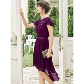 Lace Insert Zip Back High-low Hem Dress