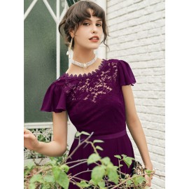 Lace Insert Zip Back High-low Hem Dress